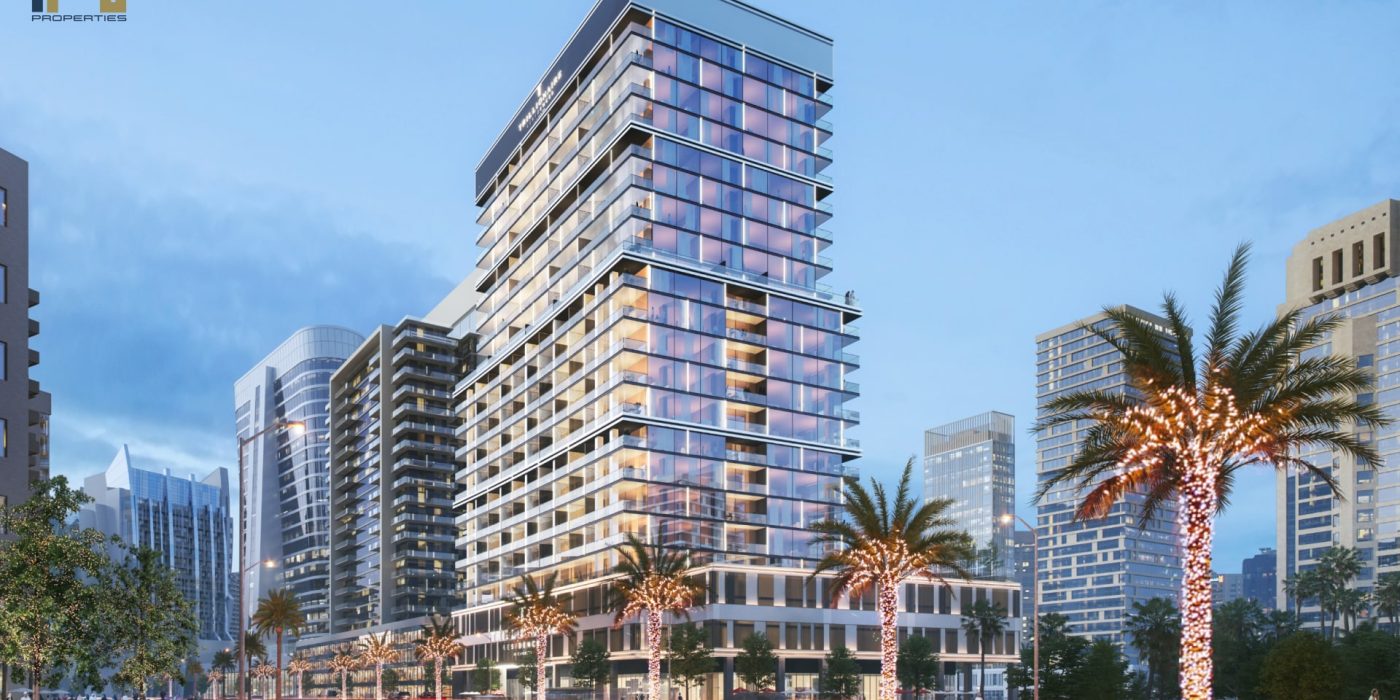 Binghatti Trillionaire Residence, a 19-story luxury apartment building with waterfront views, located in Dubai's Business Bay district by Binghatti Developers.