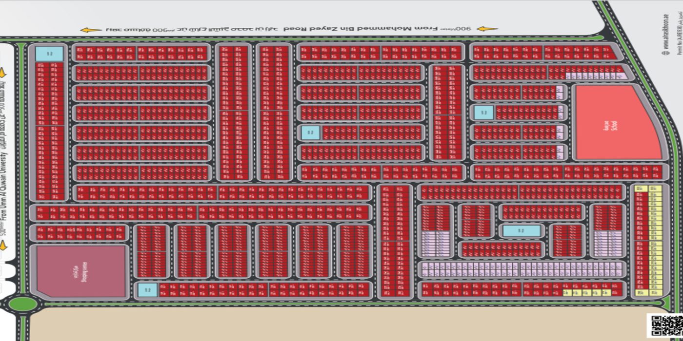 ariel view of master plan of plots for sale in basatin al serra umm al quwain