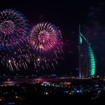 Fireworks display over Burj Al Arab during a public holiday in UAE 2025, showcasing festive celebrations in Dubai.