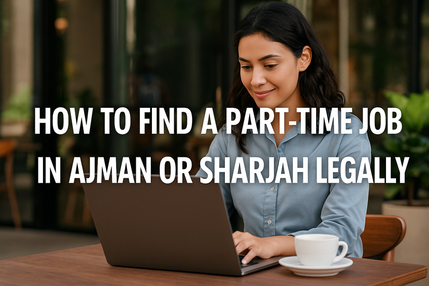 a girl searching on web on how to find job legally in ajman or sharjah