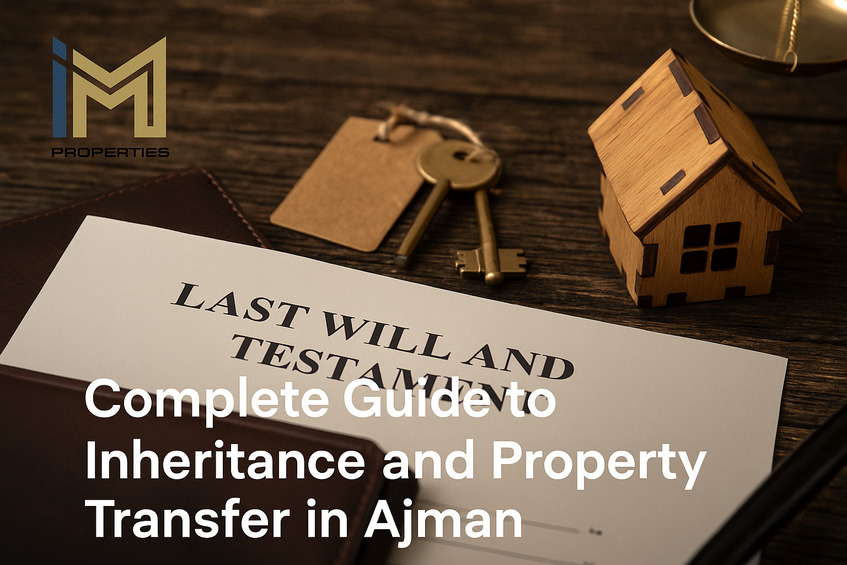 IM Properties branded blog thumbnail featuring a background symbolizing property inheritance, with the IM Properties logo positioned in the top-left corner. The design uses real estate imagery such as estate documents, keys, and a symbolic house silhouette with a warm, professional color palette